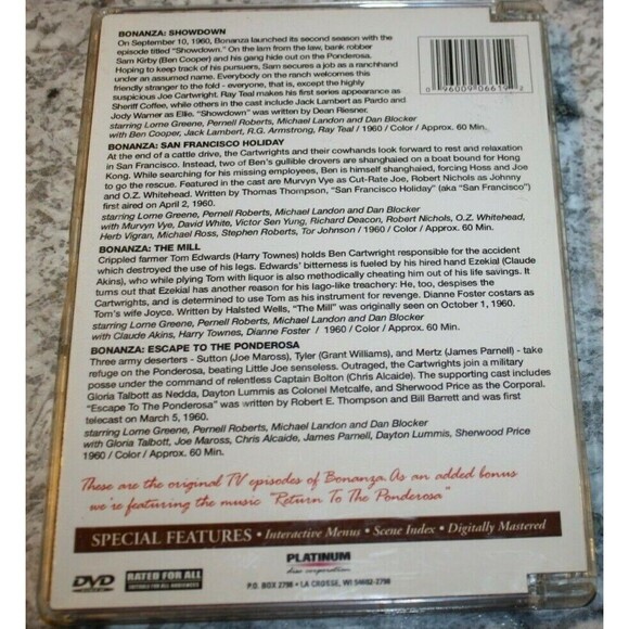 Bonanza, TV Classics (DVD, 2002) 4 Episodes Disc Excellent Condition - Picture 2 of 3